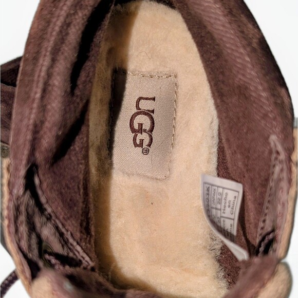 UGG Orin Bomber Leather Boots Shoes Lace Up Casual Kids Size 3 Brown 1013503K - Picture 2 of 7